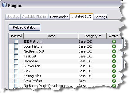 Plugins dialog in the NetBeans™ 6.0 IDE